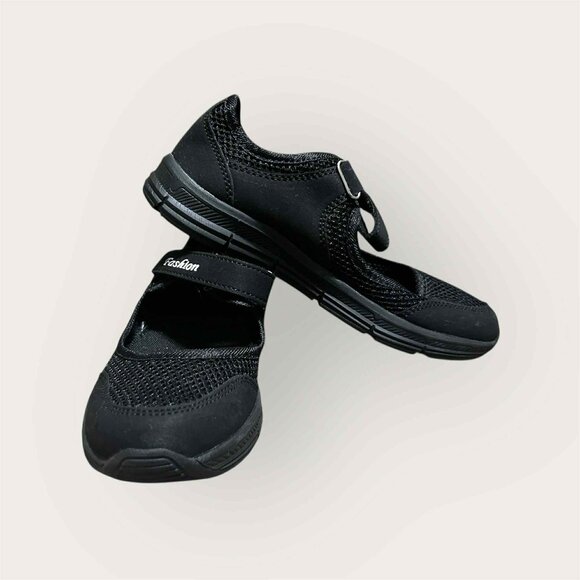 Black Lightweight Sporty Mary Jane Sneakers | Size 36 (Fits 35) | Velcro Strap - Picture 2 of 5